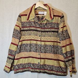 Alfred Dunner Tapestry Jacket Velvet Accents Full Button Up Pockets Vintage 18